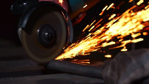 Sparks Flying While Metal is Cut