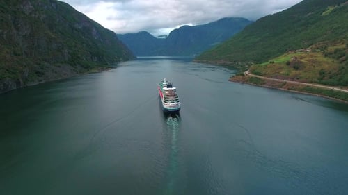 Cruise Ship, Cruise Liners On Sognefjord or Sognefjorden, Norway
