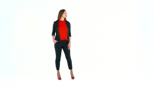 Woman in the Studio on a White Background Shows Gestures