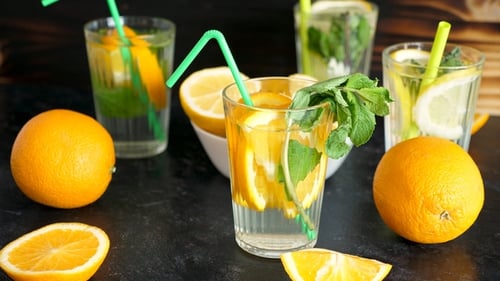 Vitamin Water with Slices of Oranges and Mint