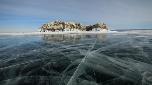 Winter Baikal. Elenka Island at Sunset