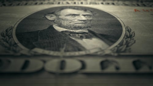 4K 5 Dollar Bill Front Close Up Macro Details Scan 2