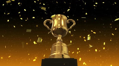 Golden Trophy Animation with Falling Confetti for Awards Ceremonies