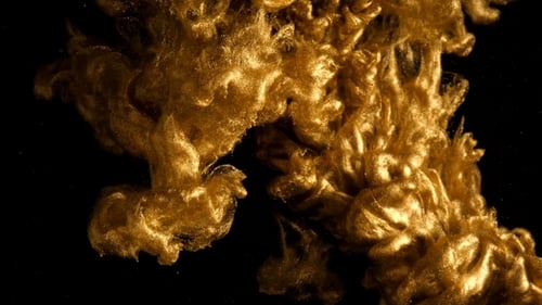 Tinte in Wasser. Farbe: Goldene Glitzerfarbe, die im Wasser reagiert und abstrakte Wolkenformationen erzeugt.