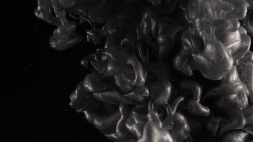 Abstract Metallic Silver Paint Descending into Dark Liquid