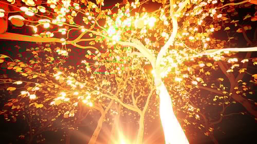 Golden Glowing Trees with Bright Light Flares Background Loop