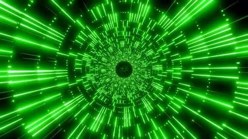 Abstract Green Glowing Digital Tunnel Loop