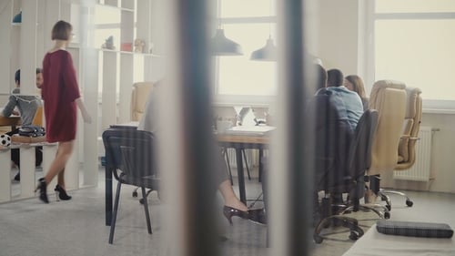 Dolly Shot of Business People Brainstorming at Modern Office Meeting. Happy Creative Multiethnic