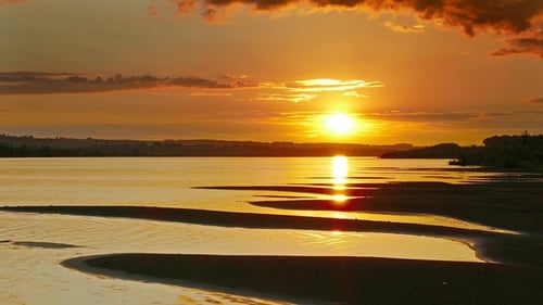 Beautiful Landscape with Sunset Over River