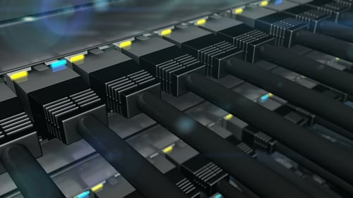 Black Connectors Plugged in To Network Switch Loop