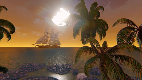 Segelschiff bei Sonnenuntergang