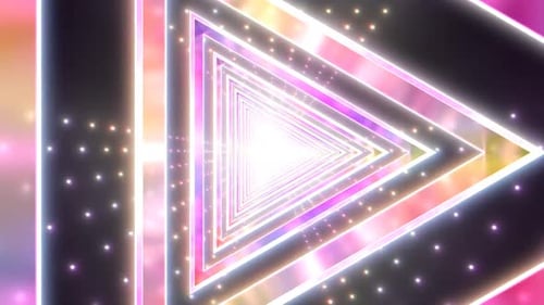 Abstract Retro Futuristic Triangle Tunnel and Rainbow Lights Portal - 1080p