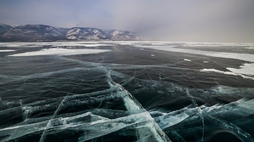 Sunset on the Ice of Lake Baikal