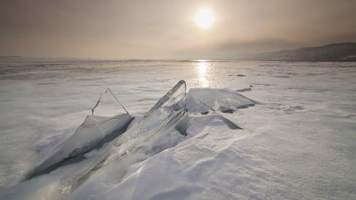 Sunset on the Ice of Lake Baikal