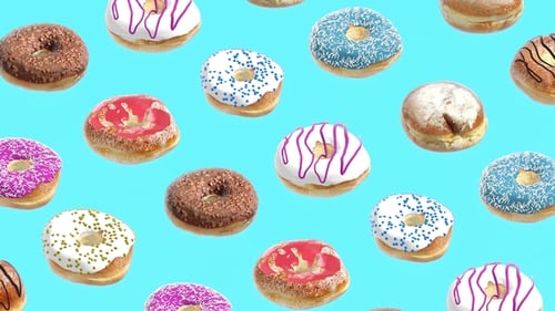 Colorful Rotating Donuts Food Pattern Seamless Loop