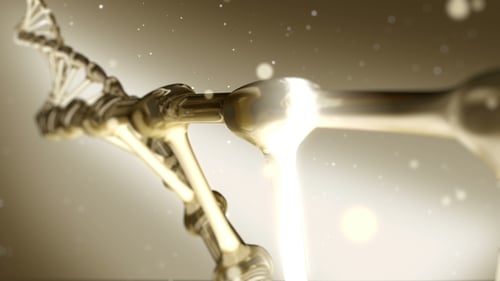 Animated 3D DNA Helix Structure with Shimmering Particles