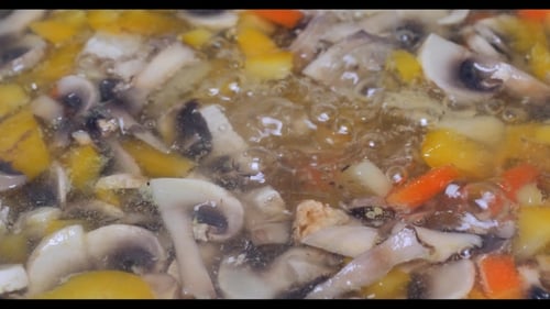 of Boiling Mushroom and Vegetables Soup, Diet Soup