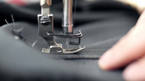 Sewing Machine Stitching Dark Fabric Close Up