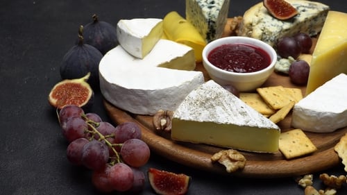 Cheese Board Still Life with Fruit and Crackers