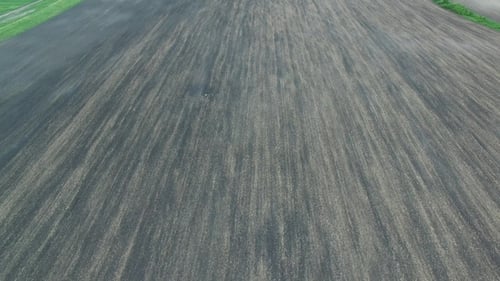 Aerial View of Plowed Field Prepared for Planting