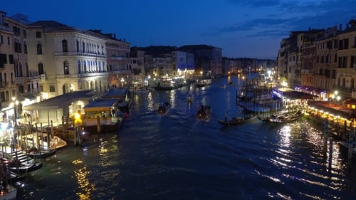 Grand Canal From Rialto Bridge in Venice at Night