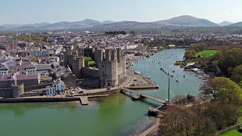 Skyline of Caernarfon, Gwynedd in Wales - United Kingdom
