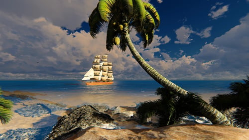 Segelschiff in der Bucht mit klarem Wasser