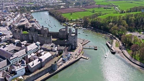 Skyline of Caernarfon, Gwynedd in Wales in United Kingdom