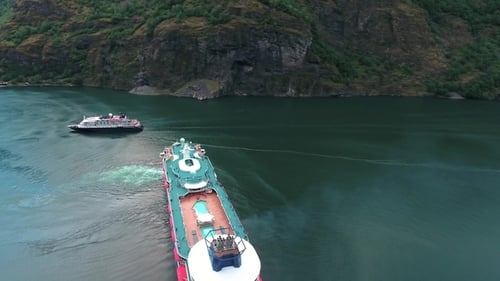 Cruise Ship, Cruise Liners On Sognefjord or Sognefjorden, Norway