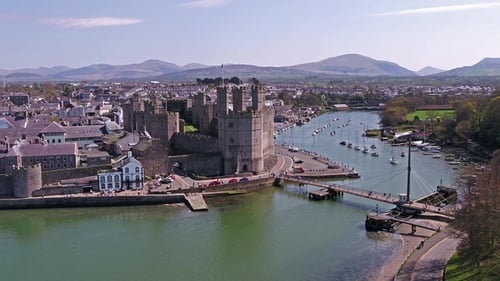 Skyline of Caernarfon, Gwynedd in Wales - United Kingdom