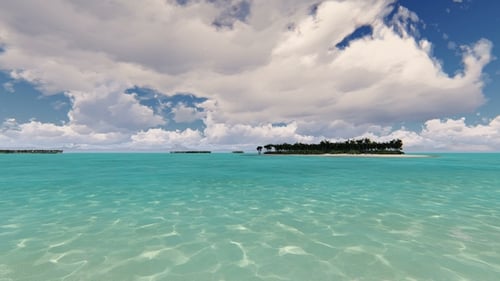 Tropical Ocean Panoramic View with Islands and Sandy Beach