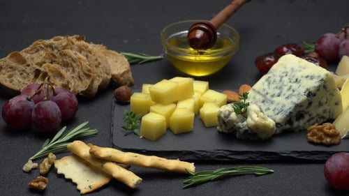 Video of Various Types of Cheese - Parmesan, Brie, Cheddar and Roquefort