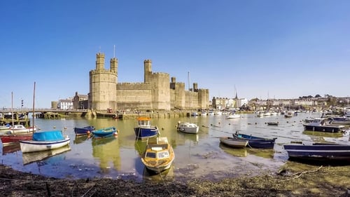 of the Increasing Tide at Caernafon Castle, Gwynedd in Wales - United Kingdom