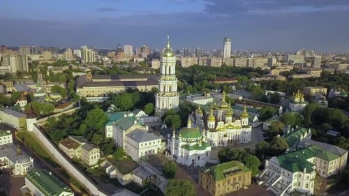 Aerial View of Kiev-Pechersk Lavra Ukrainian Orthodox Monastery