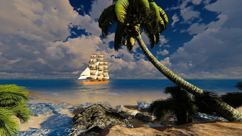 Segelschiff in der Bucht mit klarem Wasser