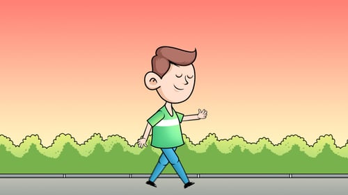 Young Man Walk On The Road