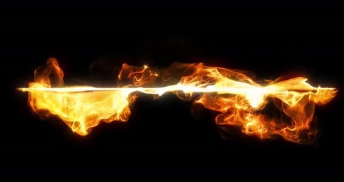 Abstract fire and smoke line on black screen.