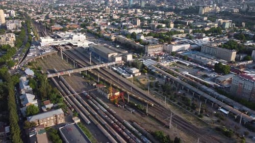 Freight Train In The City Central Station