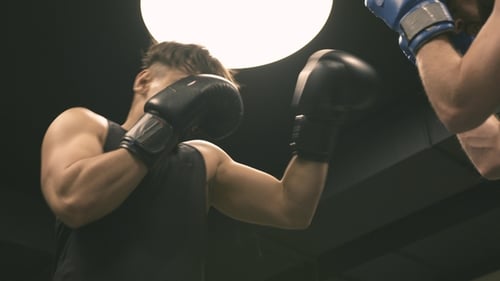 Two Boxers Training Punches and Defense