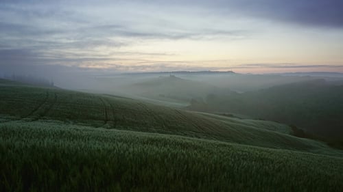 Tuscany Landscape Sunrise Farm House and Hills