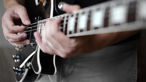 Musician Soloing on Electric Guitar,plaing on Electric Musical Instruments, Playing Loud on the