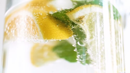 Refreshing Lemon and Mint Infused Water Close Up