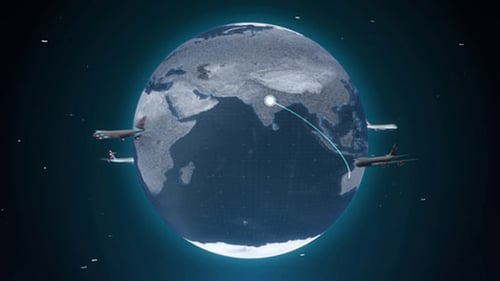Global Digital Network with Flight Paths and Airplanes