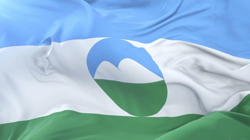 Waving Flag with Stylized Mountain Emblem and Realistic Fabric Motion