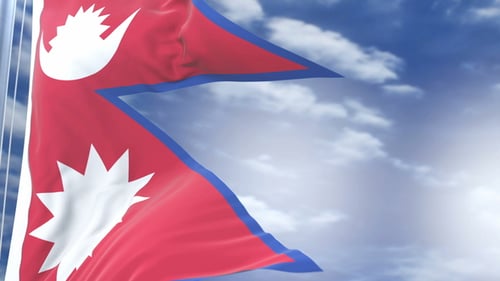 Realistic Waving Nepal Flag Against Blue Sky