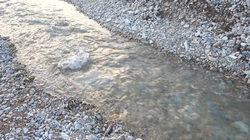 Beautiful Mountain River Flowing in a Quick Rocky Riverbed