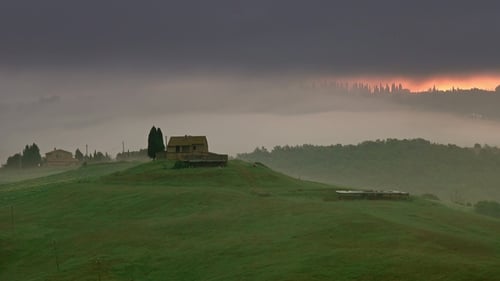 Tuscany at Sunrise with Farm House and Hills