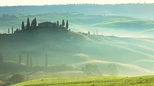 Tuscany Sunrise with Farm House and Hills