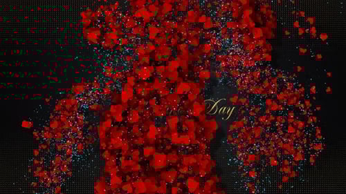 Golden Happy Valentine's Day Text Animation with Flowing Red Hearts