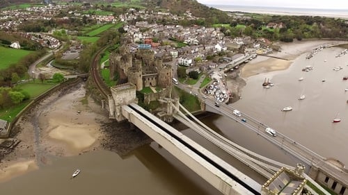 View of the Historic Town of Conwy with It's Medieval Castle - Wales - United Kingdom